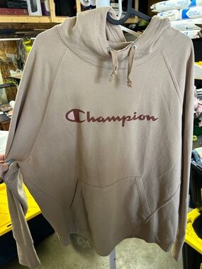 Champion Beige Hoodie with Maroon Logo